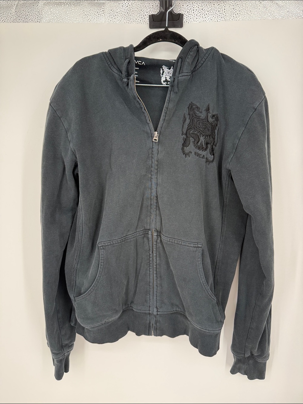 RVCA PM Tenore Charcoal Zip-Up Hoodie Jacket Large